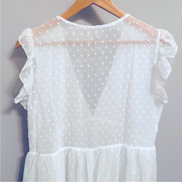 Flutter Sleeve Chiffon V-Neck White Dress Brand New - Picture 7 of 13